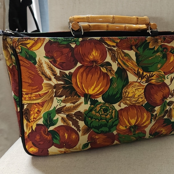 90s Vintage Fall Design Wooden Handle Purse - Picture 3 of 7